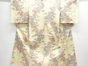 花模様織出し手織り紬単衣着物